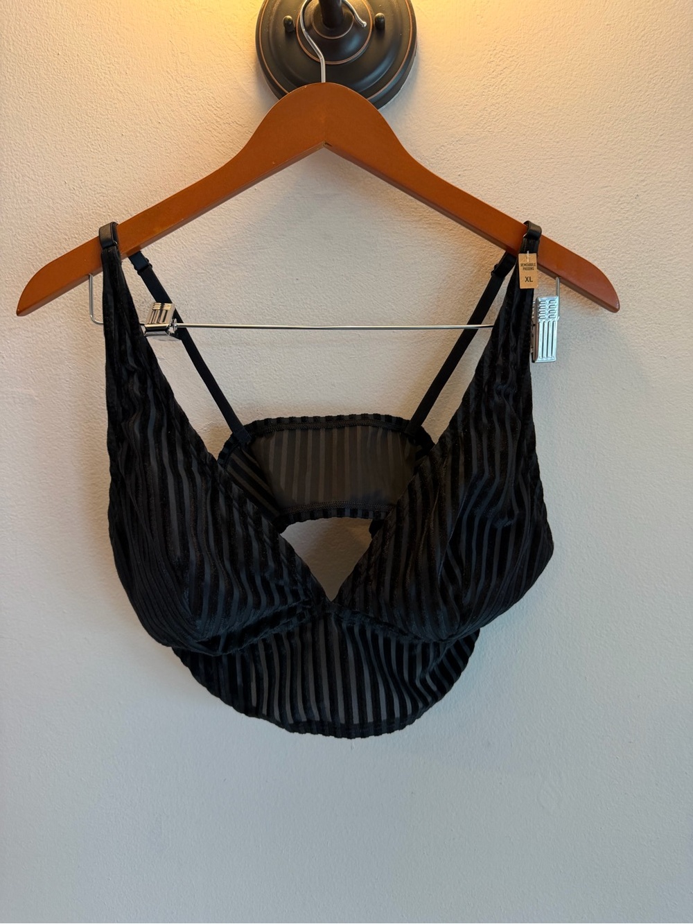 Victorias Secret Pink Black Velvet Stripe Cutout Bralette XL New